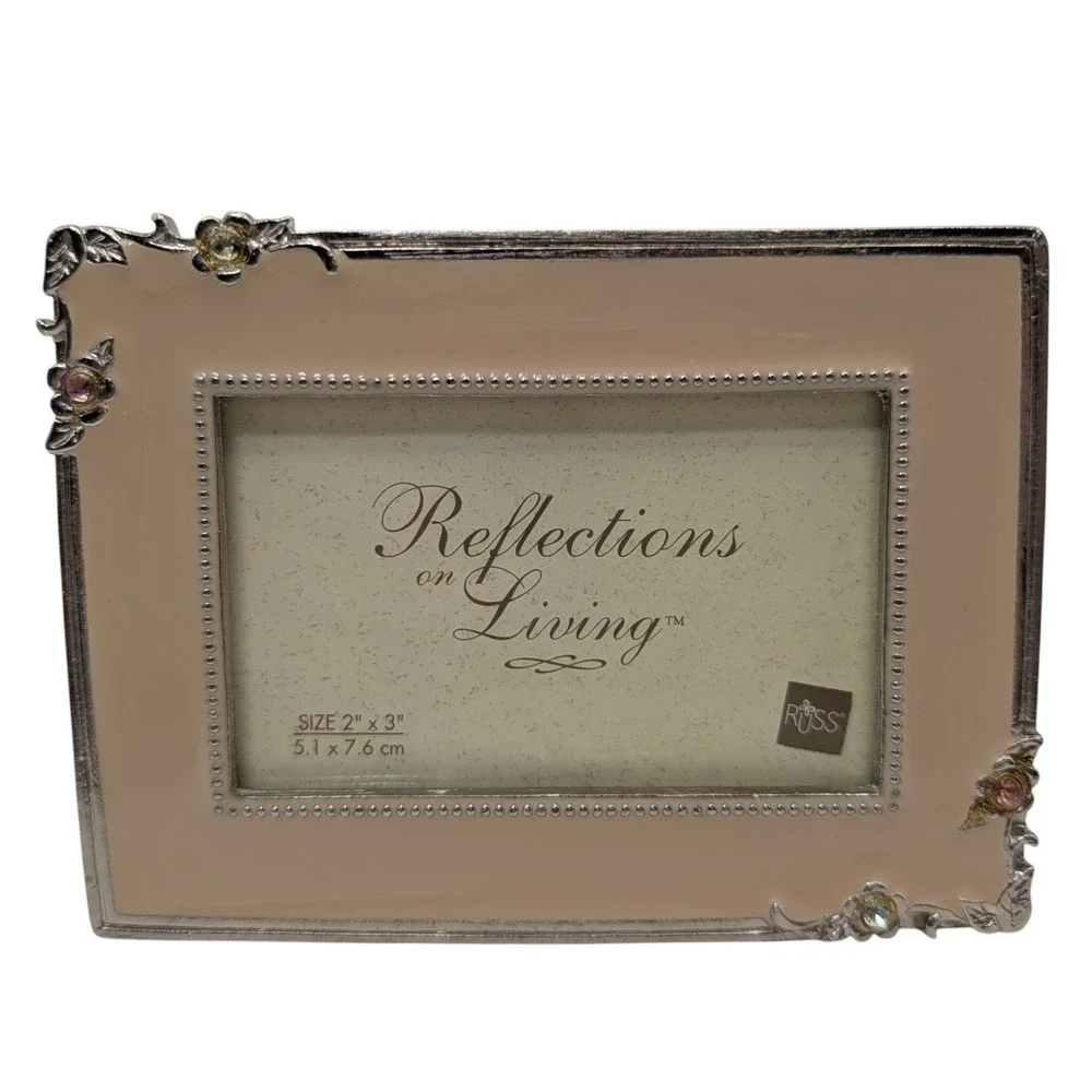 Vintage Russ Enamel Frames Studded Silver Tone Reflections On Living Lot of Two